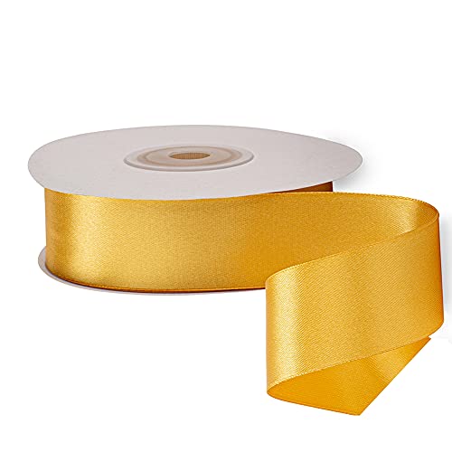 Image of Solid Color Double Faced Gold Satin Ribbon 1-1 /2 inch X 50 Yards, Ribbons Perfect for Crafts, Wedding Decor, Bow Making, Sewing, Gift Package Wrapping and More