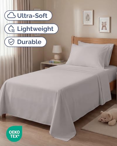 Image of Twin 4 Piece Bed Sheet Set - Soft, Breathable & Cooling Sheets - Light Grey | Ultra Soft Hotel Luxury Bedding Set with 8-16 Inch Deep Pockets, 1 Flat & 1 Fitted Sheet & 2 Pillowcases, Wrinkle & Fade Free