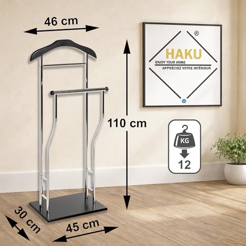 HAKU Herrendiener chrom Schlafzimmer schwarz stiller Diener MDF, Metall - Maße: B 45 x H 110 x T 30 cm, Style: Modern