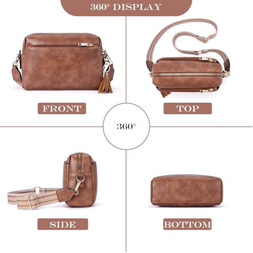 Image of Roulens Triple Zip Small Crossbody Bag for women,Wide Strap Cell Phone Purse Shoulder Handbag Wallet with Credit Card Slots | Triple Zip