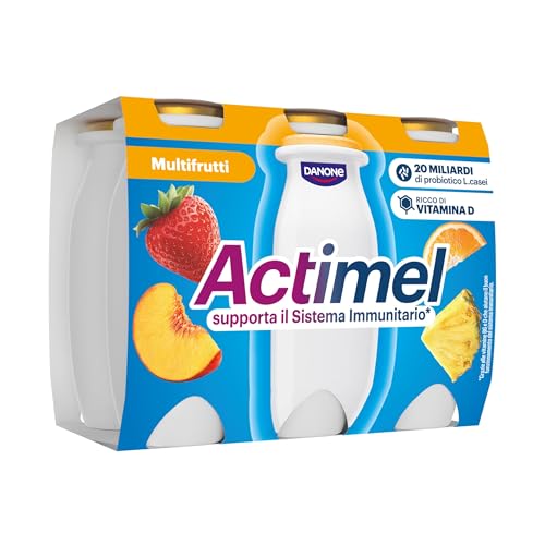 ACTIMEL MULTIFRUTTI una specialità a base di latte fermentato dolce al gusto di ananas, arancia, fragola e pesca, Ricco di vitamina D. ACTIMEL: alleato quotidiano: piccolo fuori, ma FORTE DENTRO