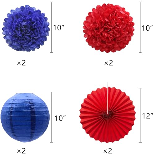 Image of Blue Red Graduation Party Decoration Class Banner Hanging Pom Poms Flowers High School College Grad Supplies