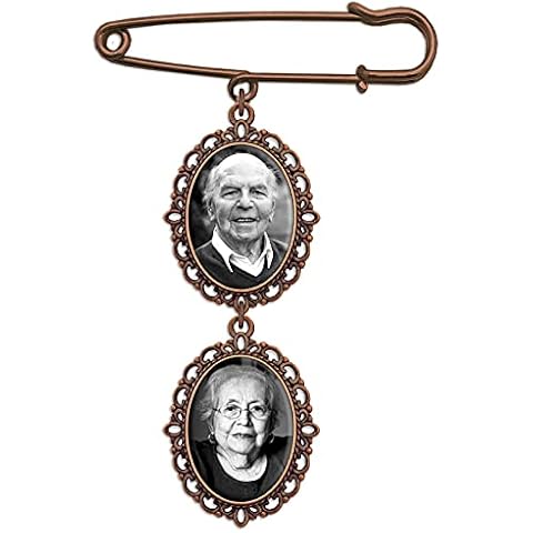 Photojewelrymaking Wedding Bouquet Charm Copper Ovals Double Cascading Boutonniere Pin Photo Charm with Photo Resizing Software, Silver plate Cover