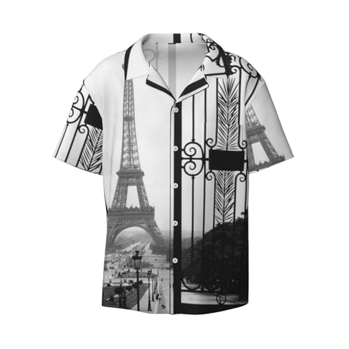 ALLiYa Paris Tour Eiffel Chemise à manches courtes pour homme Style décontracté, Noir , M