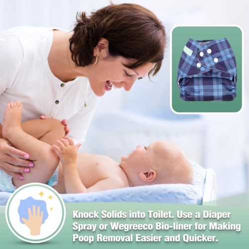 Image of Wegreeco Cloth Diapers 6 Pack with Inserts & Wet Bag, Washable Reusable Diapers for Babies, One Size Adjustable (Checkered)