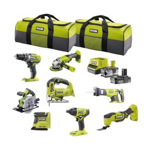 RYOBI 18 V ONE+ Combo Kit - 8 Outils : Ponceuse Delta, Perceuse, Outil Multi, Scie sauteuse, Meuleuse d'angle, Scie Circulaire Manuelle, Visseuse à percussion