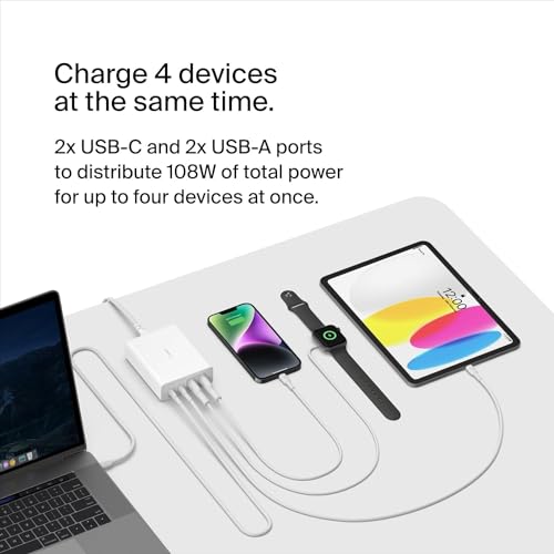Station de charge GaN 108W Belkin 4 ports USB C et A haute performance - 2