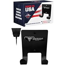 Pit Posse PP3187BK Aluminum Broom Holder Hanger for Trailer Garage Shop Storage - Made in USA - Whisk/Angle Brooms Wall Mount Utility Rack Caddy Cabinet Organizer for Enclosed Race Trailers Black