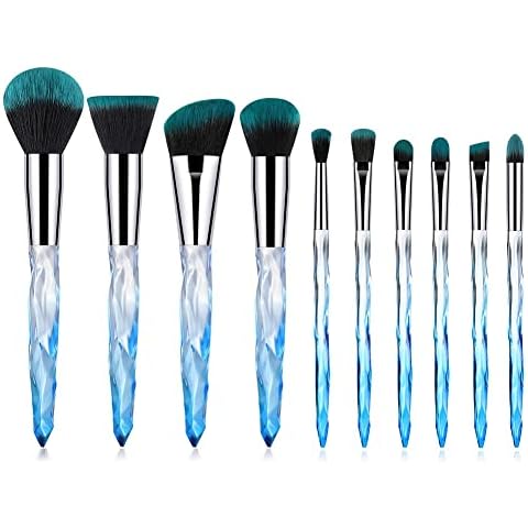 KOLIGHT Set of 10pcs Fashion Crystal Diamond Travel Cosmetic Makeup Brushes Set for Face Eye Lip (blue) Cover