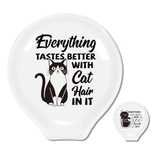 ANATTASOUL 2 Pcs Repose Cuillère Cuisine en Céramique 9 * 8.5cm, Support pour Ustensiles de Cuisine, Porte-Cuillère pour Spatules,Pinces, Cuillères à Café ou Ustensiles（Chats）