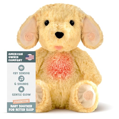 Gemma Joy Baby Sleep Soother Puppy for Baby &ndash; Cry Activated Heartbeat Stuffed Animal &ndash; Rechargeable Crib Soother with White Noise, Shush, Lullabies & Night Light &ndash; Newborn Essentials Must Haves