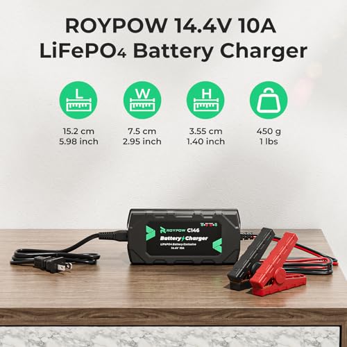 RoyPow Cargador y Mantenedor de LiFePO4 Batería Inteligente Automático de 10A 12V para LiFeP04 & Batería de Plomo Acido - imagen 7