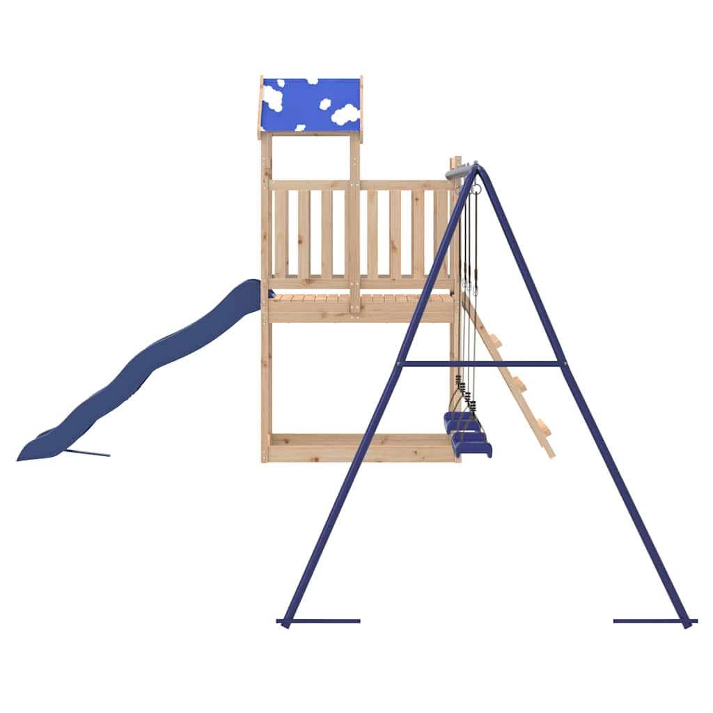 Torre de juegos de madera maciza de pino con tobogán ondulado, columpio doble, arenero y escalera para jardín, patio y terraza, pedestal de 90 cm, parque infantil para niños de 3 a 8 años