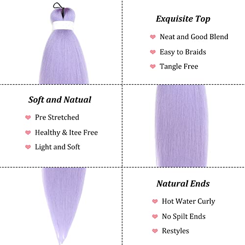 Braiding Hair Pre Stretched Light Purple Lavender Braiding Hair Colored Hair Extensions For Braiding Micro Box Braids Yaki Knotless Kanekalon Prestretched Braiding Hair 26 Inch Folded 3 Packs #TOP1