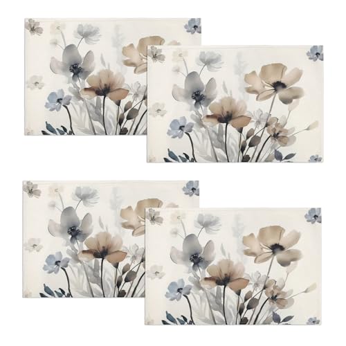 Komforbaa 4er Set Platzsets Rechteckig 45x30cm, Leinen Platzdeckchen mit Aquarell-Blumen, Waschbar rutschfest für Moderne & Japanische Tischdeko