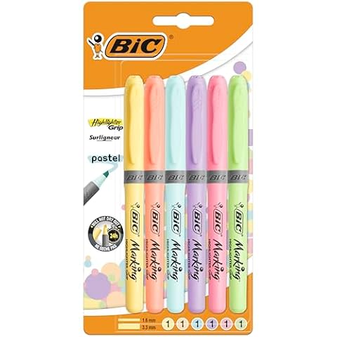 Bic Highliter Grip 992561 Zakreślacz, Wielokolorowy, 6 sztuk
