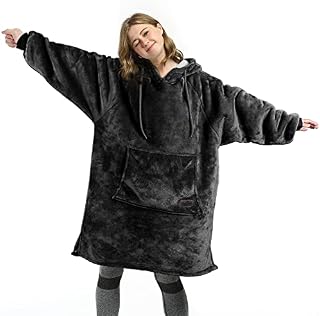 Catalonia Classy Womens Sherpa Hoodie Blanket, Wearable Sherpa, Super Soft Warm, Comfortable Fleece with Kangaroo Pocket Adults Men Women Black