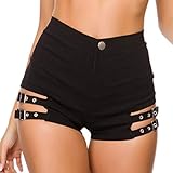 RSBFK Women's Sexy Stretch High Waist Denim Jeans Shorts Mini Shorts Jeans Punk Metal Buckle Hot Pants Black L