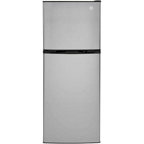 GE GPV10FSNSB 24" Top Freezer Refrigerator with 9.93 cu. ft. Capacity 12V DC Power Only LED Lighting and Adjustable Spillproof Glass Shelves in Stainless Steel and Black