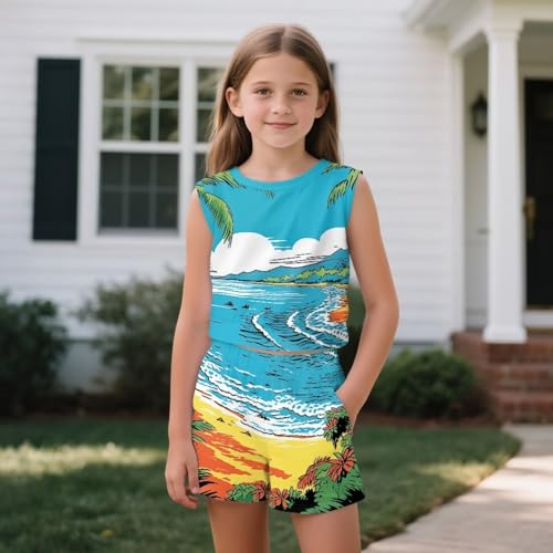 ZFRXIGN Girls Summer Clothes 5-14 Years Tropical Outfit 2 Piece Going out Set Sleeveless Tank Top for Casual Wear3