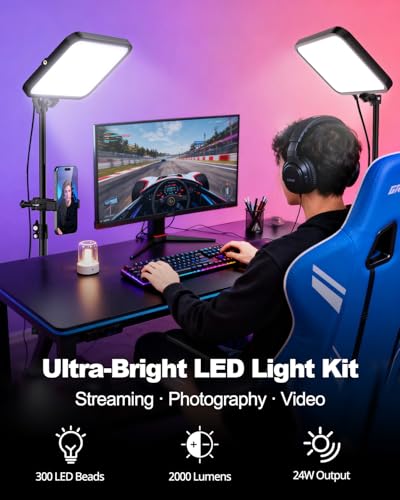 UBeesize 2-Pack LED Video Light Kit, 3000-6500K Dimmable Photography Studio Lights with Tripod Stand & Phone Holder, Video Recording & Streaming Lighting for Makeup, Gaming, YouTube - Image 3