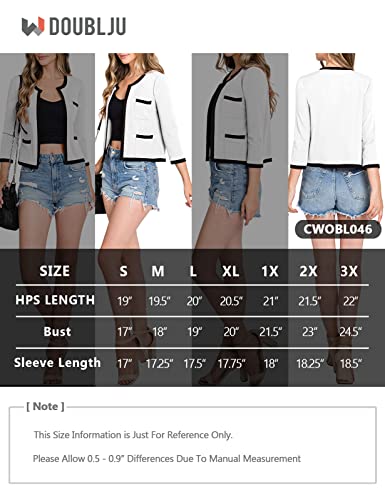 DOUBLJU Casual Open Front Crop Blazers 3/4 Sleeve Round Neck Formal Cropped Jackets for Womens with Plus Size Business Work 6