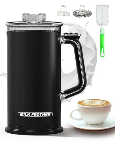 ViKKent - Espumador de leche eléctrico 4 en 1, 500 W, inducción automática, 450 ml, 4 programas para hacer espuma caliente y fría, espuma cremosa y firme para latte, capuchino, color negro