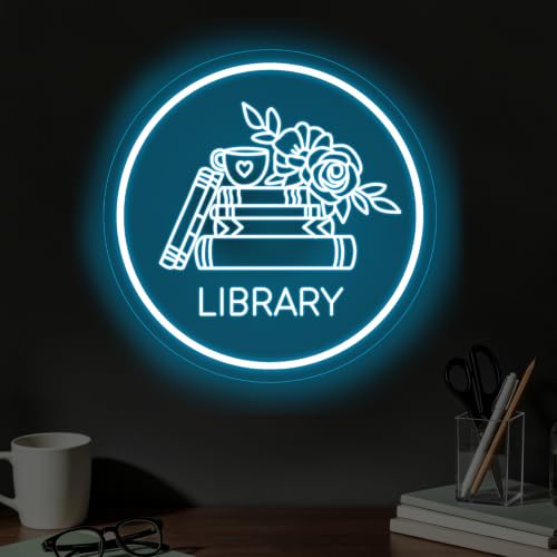 Image of Library Neon Sign, 13 inchx13 inch, Ice Blue