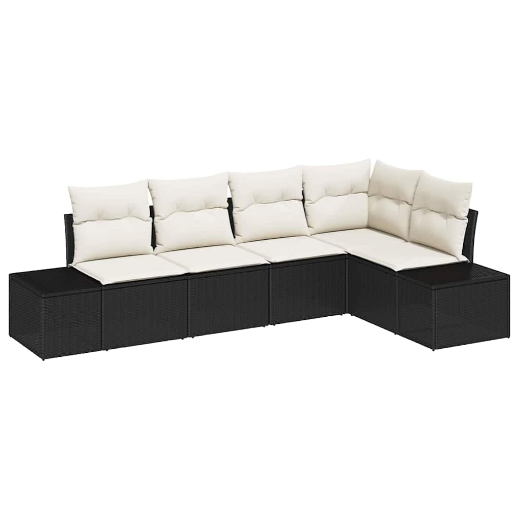 Polirattan modułowy akacjowy na taras 264 x 154 x 69 cm czarny kremowy