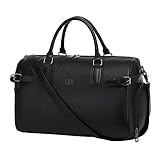 Vegan Leather Duffle Bag, LXY Travel Duffle Weekender Bag with Shoe Compartment, Duffel Overnight Gym Bags for Women Men Black