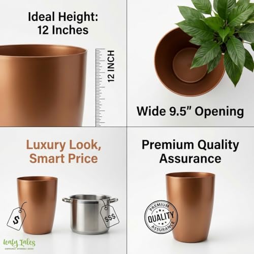 Image of Leafy Tales Modern Round Tower Planter for Home Decor 12 INCH, Highly Durable,Lightweight Indoor Outdoor Planter, Flower Pot Gamla, Pot for Balcony Garden, Vegetables, Flowers & Greenery
