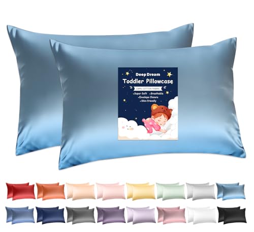 Image of Deep Dream Toddler Pillowcases for 13x18 Pillow 2 Pack, 100% Cotton Travel Pillow Case Cover, 600 Thread Count Cotton Pillow Covers, Soft & Breathable Small Pillow Cases Envelope Closure, Flint Blue