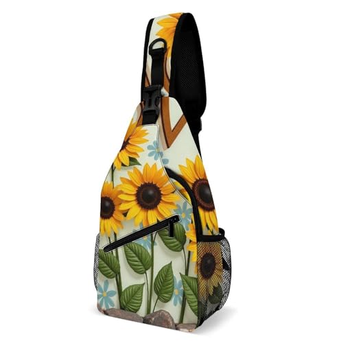 Men's Small Day Pack, Cross Body Sling Bag, Travel Hiking Fashion Chest Bag Retro Sunflower