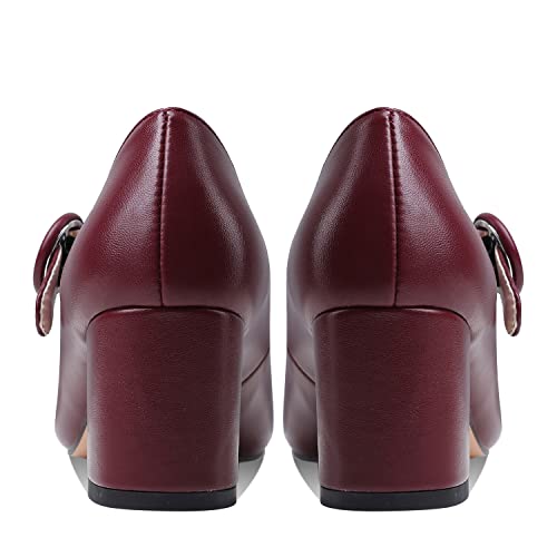MOOMMO Women Classic Mary Jane Heels Pumps Shoes Ankle Strap Closed Round Toe Dress Sandals Chunky Block Heels Comfort Wedding Party Evening Pump Mid Heel Basic Office Work Shoes Elegant 4-11 M US3