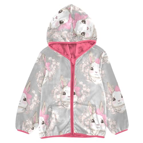OTVEE Cute Bunny Wreath Rabbit Kids Hoodie Jacket Fall Spring Full Zip Warm Outwear Coat