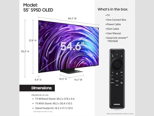 Samsung 55-Inch Class OLED 4K S95D Series HDR Pro Smart TV w/Dolby Atmos, Object Tracking Sound+, Motion Xcelerator, Real Depth Enhancer, AI Upscaling, Alexa Built-in (QN55S95D, 2024 Model)