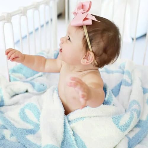 Image of Bow Blanket Blue Bows Soft Throw Blanket Reversible Premium Cozy Fabric for Best Comfort - for Infant,Toddler,Newborn,Nursery,Girl,Throw,Crib,Stroller,Gift (Blue Bows, 30x40 in)