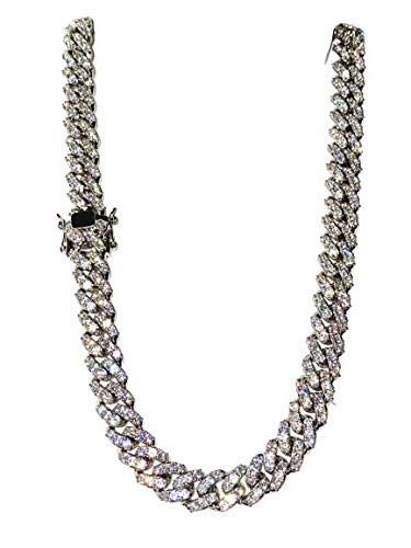 Iced Miami Cuban Chain Necklace Choker Chain 12mm 20 inches long, 14k White Gold Finish Cuban Choker