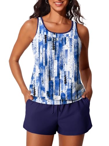 Image of Summer Mae Womens Tankini Swimsuits Two Piece with Pockets Bathing Suits | Modest Fit,Side Pockets,Tummy Control,Built-in Boyshorts,Removable Pads,Soft Coverage for Beach Vacations