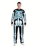 HSCTEK Light Up Skeleton Costume Adult Men Women, Glow in The Dark Bone Cosplay Teen, EL Wire Led Halloween Jumpsuit, Blue Small