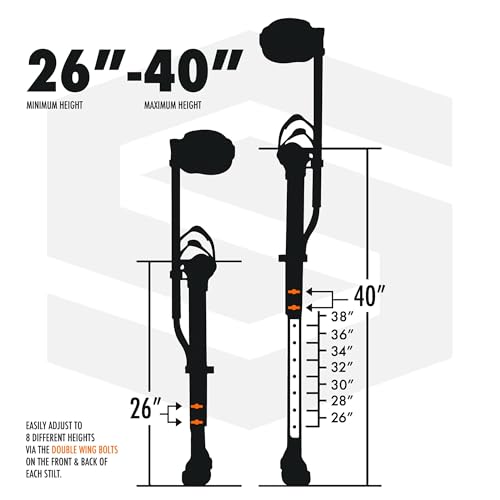 SurPro Double-Sided Drywall Stilts, Magnesium Base, 26” - 40” Height, QuadLock Contractor-Grade Stilts with Patented Flexion Foot System (S2X-M-2640) for Drywallers, Painters, Stilts Drywall