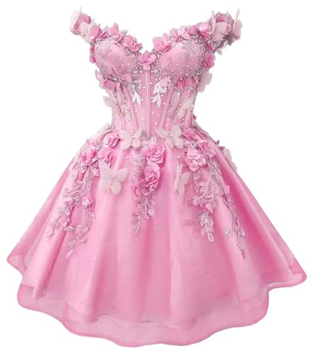 3D Butterfly Off Shoulder Homecoming Dresses for Teens 2025 Short Glitter Tulle Lace Corset Prom Cocktail Party Gowns4