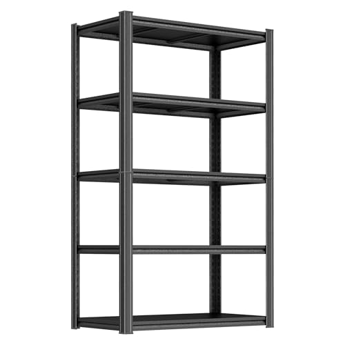 Image of 5 Tier Bookshelf, Large Industrial Metal Shelving, Heavy Duty Storage Shelves For Books And Display. Adjustable Open Standing Book Shelf For Living Room, Bedroom, Office (35.4 inchWx17.7 inchDx77.4 inchH)