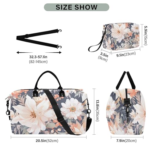 Large Travel Duffel Bag, Drawing Flower Sports Tote Gym Bag, Shoulder Weekender Overnight Bag for Women Men, Carry On Luggage with Toiletry Bags3