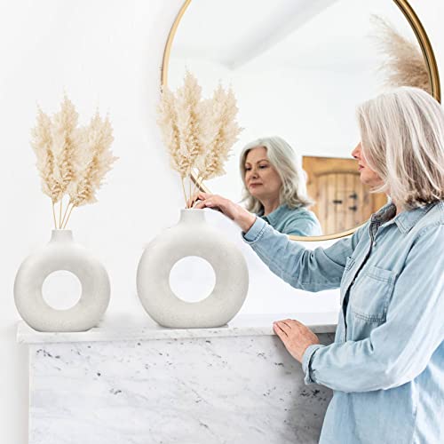 Vases For Decor 2Pcs/Set Beige Ceramic Vase Amazon Home Decorative Modern Vase,Nordic Round Matte Hollow Donut For Vase Decorates &Simple Art Style Decoration Thanksgiving Gift #TOP4