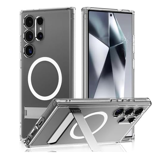 JDHDL for Samsung Galaxy S24 Ultra Case, [Compatible with Magsafe] Built-in Invisible Kickstand, Anti-Slip Military Grade Shockproof Protective Magnetic Phone Case (Clear)