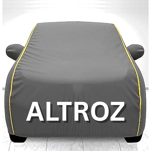 Image of 100% Waterproof Car Cover for Altroz UV Protection, Dustproof, Windproof | Custom Fit with Mirror Pockets, Belt & Buckle | All Weather Outdoor Body Cover (Grey)