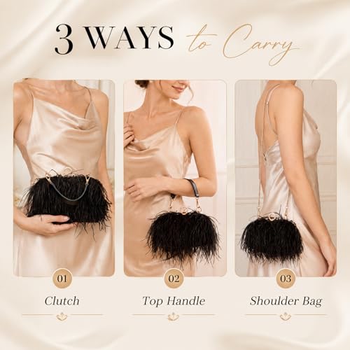 Image of Tessco for you Ostrich Feather Purse for Women | Sewn with Natural Ostrich Feather,Exquisite for Small Items, Fit for All Kinds of Grand Parties, A Ideal Gift for Partners