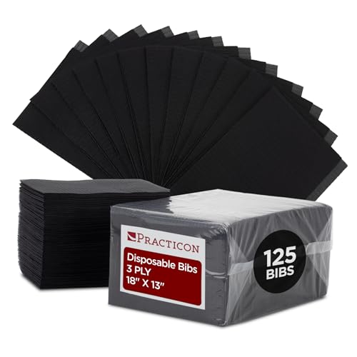 Practicon 125 Pack Black Disposable Patient Bibs 18 x 13 3 Ply Waterproof Paper Bib Sheet with Poly Back Dental Medical Tattoo Nail Tray or Table Cover 125 Pack
