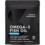 Sports Research Triple Strength Omega 3 Fish Oil - Burpless Fish Oil Supplement w/EPA & DHA Fatty Acids from Wild Alaskan Pollock - Heart, Brain & Immune Support for Men & Women - 1250 mg, 240 ct